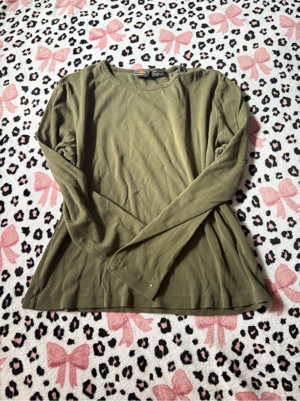 Vintage Route 66 Olive Green Long Sleeve With Studded Collar and Sleeves